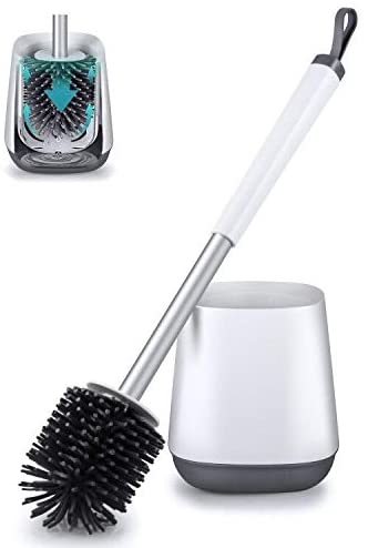 POPTEN Toilet Bowl Cleaning Brush and Holder Set for Bathroom Storage and Organization, Deep-Cleaning Toilet Bowl Cleaner Brush with Holder Anti-Rust Handle & TPR Soft Bristle,Floor Standing White $8.49