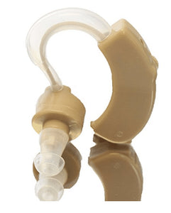 A hearing aid is a small electronic device that fits in or behind the ear