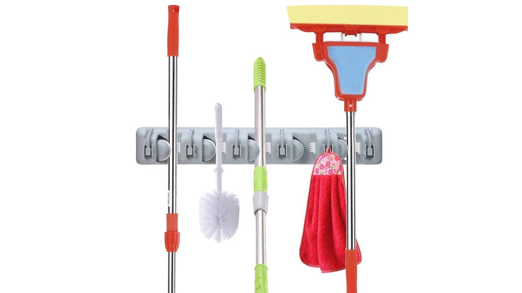 OuTera Broom and Mop Holder Organizer Wall Mounted 5 Position with 6 hooks Tool Storage Rack by Jonathan E