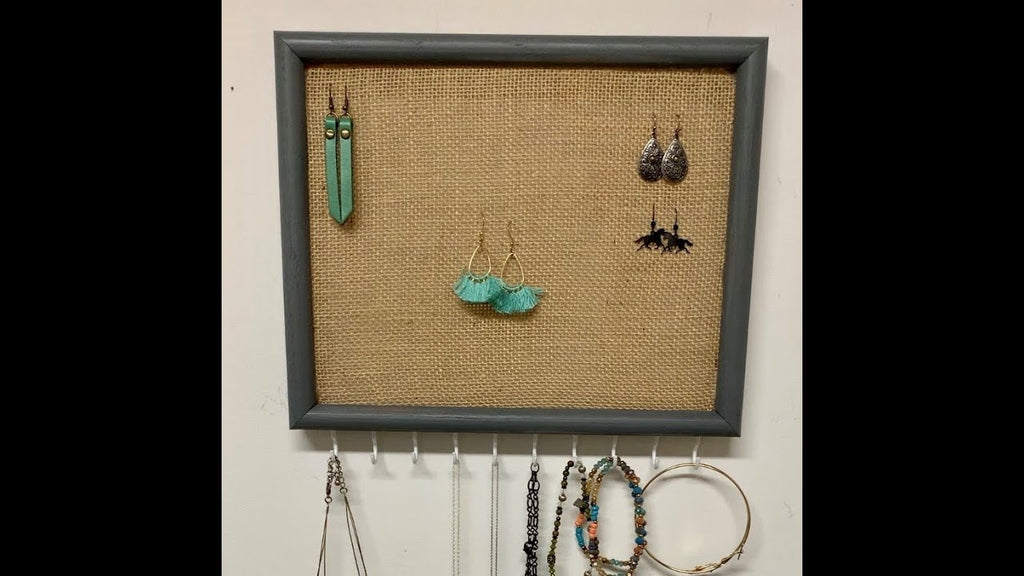 How to make a Burlap jewelry frame organizer with necklace hooks, diy jewelry organizer by Rose Kleinsorge (1 month ago)