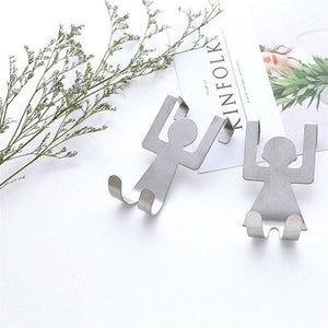 2 Pcs Cartoon Human-shaped Door Back Hook Creative Seamless Nail-free Cabinet Rag Storage Hook