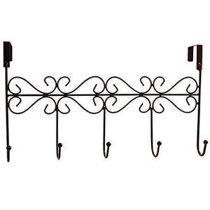 obmwang Over The Door 5 Hook Rack - Decorative Organizer Hooks for Clothes, Coat, Hat, Belt, Towels - Stylish Over Door Hanger for Home or Office Use L x W x H, 15 x 2 x 9 Inch