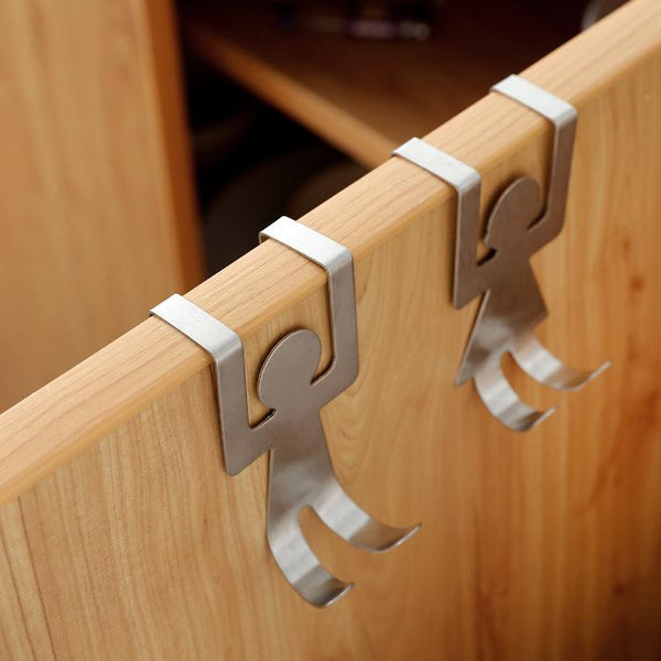 2 Pcs Cartoon Human-shaped Door Back Hook Creative Seamless Nail-free Cabinet Rag Storage Hook