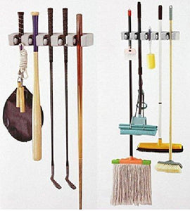Mop And Broom Holder, Multipurpose Wall Mounted Organizer Storage Hooks, Ideal Broom Hanger For Kitchen Garden And Garage
