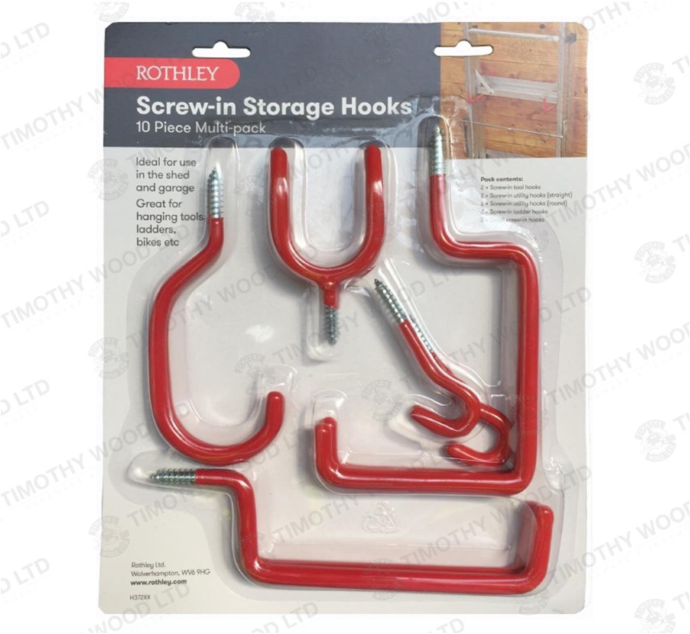 Rothley 10 Piece Screw-in Storage Hook Pack