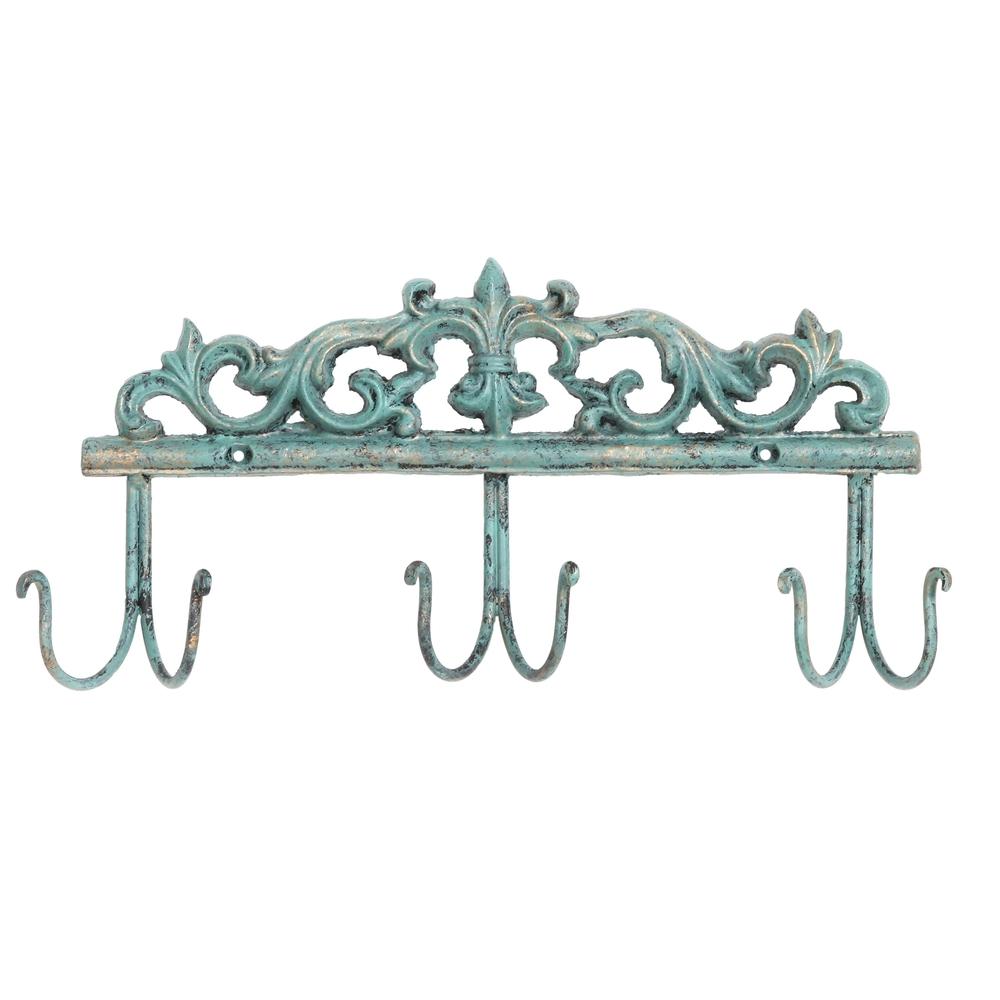 6 Hook Vintage Wall Mounted Turquoise Metal Entryway Storage Hooks